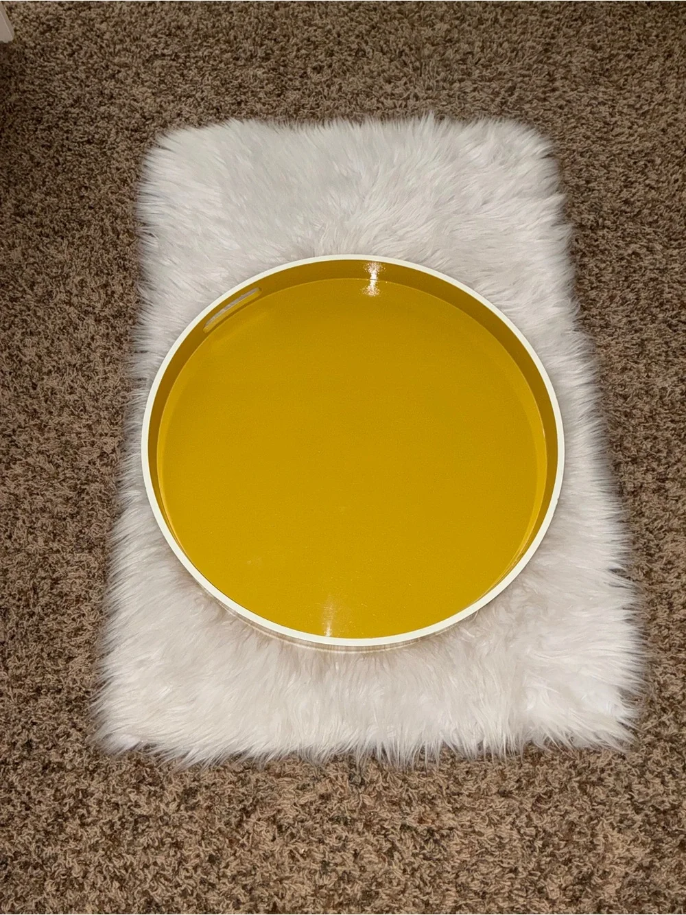 West Elm Large Lacquer Round Tray (21”) Round Mustard Yellow Serving Tray